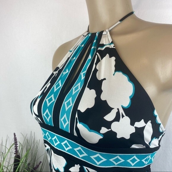 BCBG Floral Print Sleeveless Keyhole Cutout Halter Top S - Picture 3 of 5